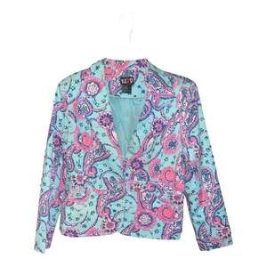 REDD Jeans Women's Size 8 Aqua Blue Pink Paisley Sequin Blazer Jacket